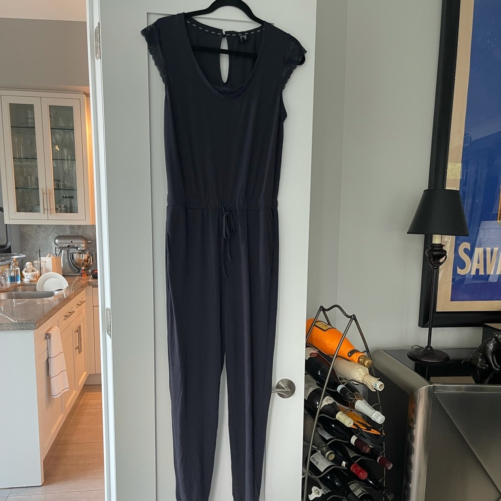 JNY navy jumpsuit with lace trim